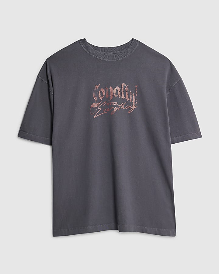 river island Black Oversized Fit Loyalty Dog T-Shirt