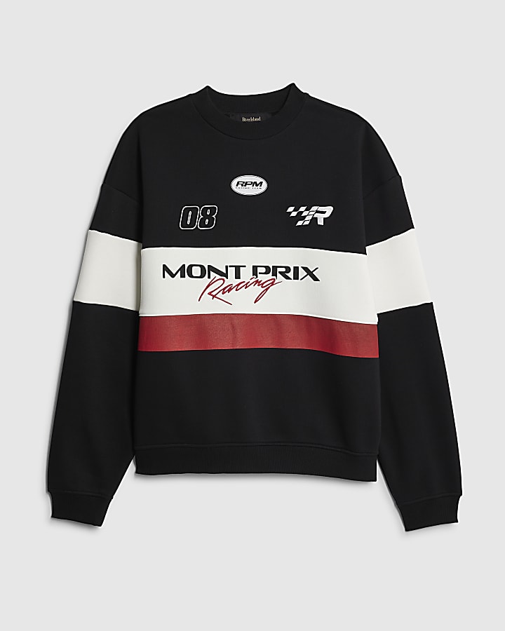 river island Black Oversized Fit Mont Prix Sweatshirt