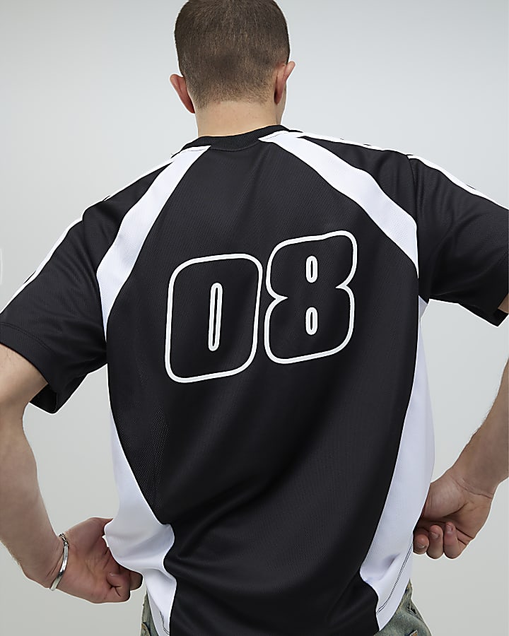 River Island Black Oversized Fit Montprix Football T-Shirt
