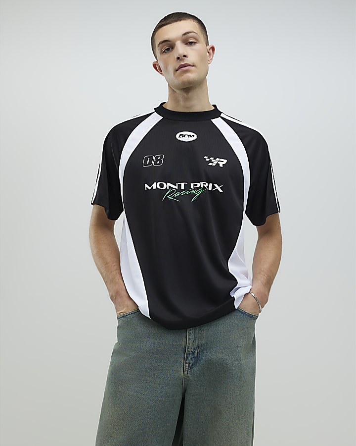 River Island Black Oversized Fit Montprix Football T-Shirt