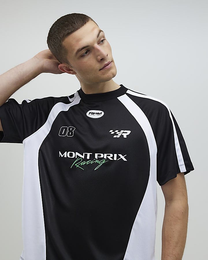 River Island Black Oversized Fit Montprix Football T-Shirt