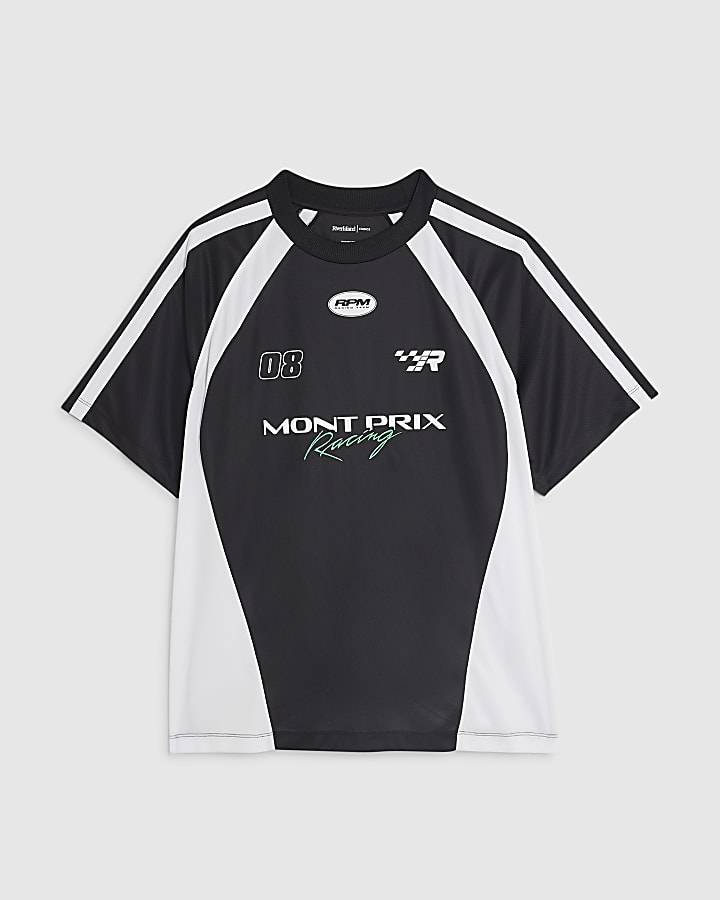 river island Black Oversized Fit Montprix Football T-Shirt