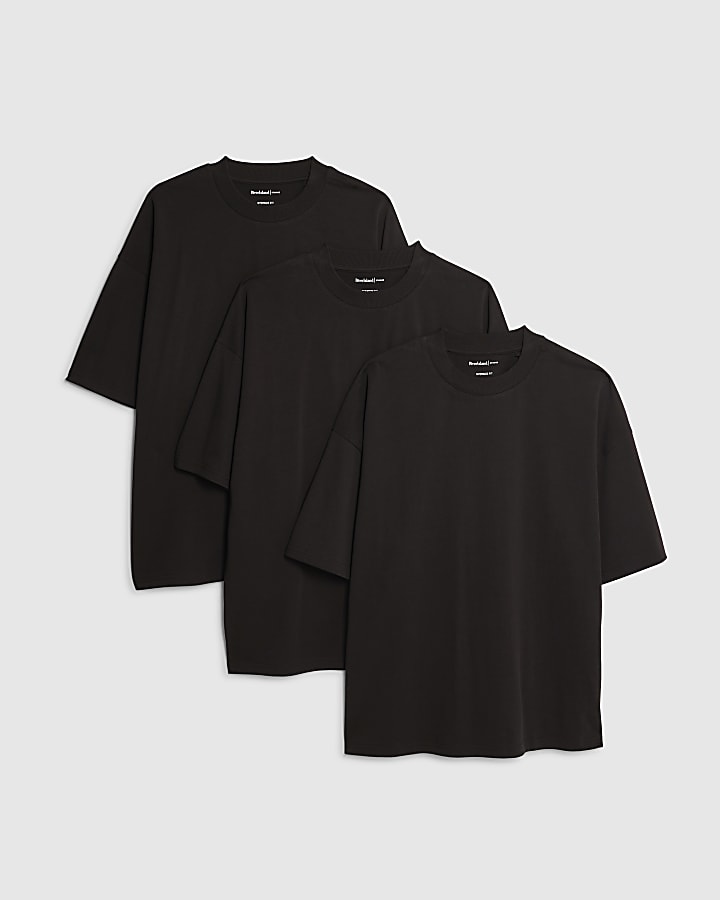 river island Black Oversized Fit Pack Of 3 T-Shirts