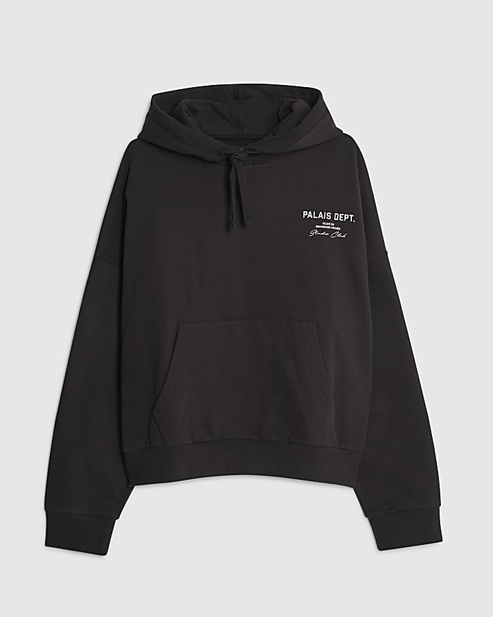 river island Black Oversized Fit Palais Dept Hoodie