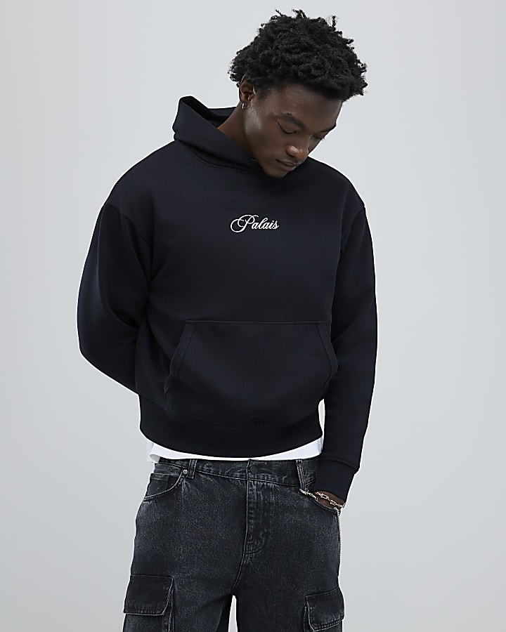 River Island Black Oversized Fit Palais Doberman Hoodie