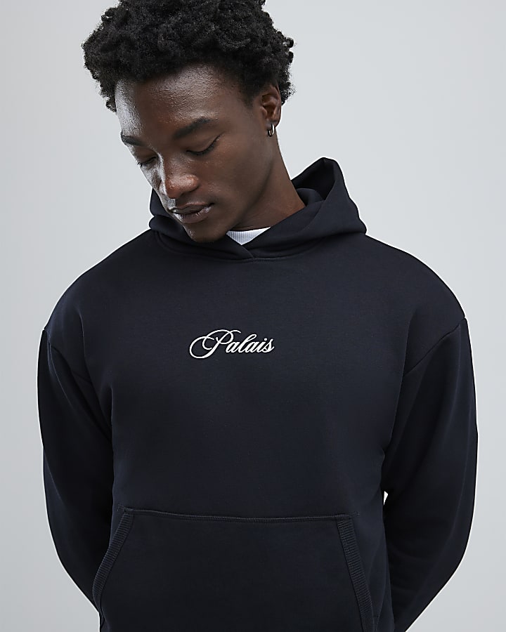 River Island Black Oversized Fit Palais Doberman Hoodie
