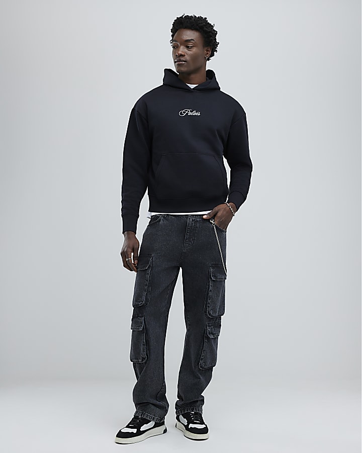 River Island Black Oversized Fit Palais Doberman Hoodie
