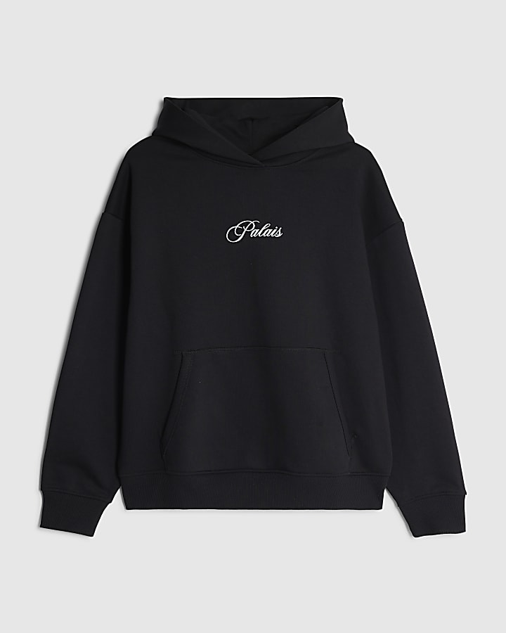 river island Black Oversized Fit Palais Doberman Hoodie