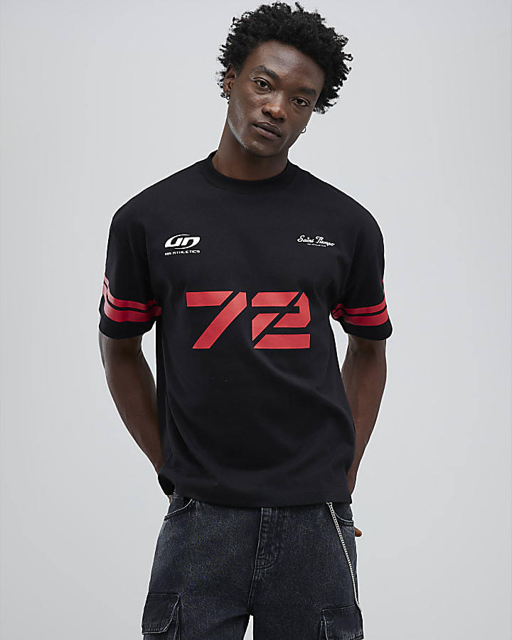 River Island Black Oversized Fit RR Athletics 72 T-Shirt