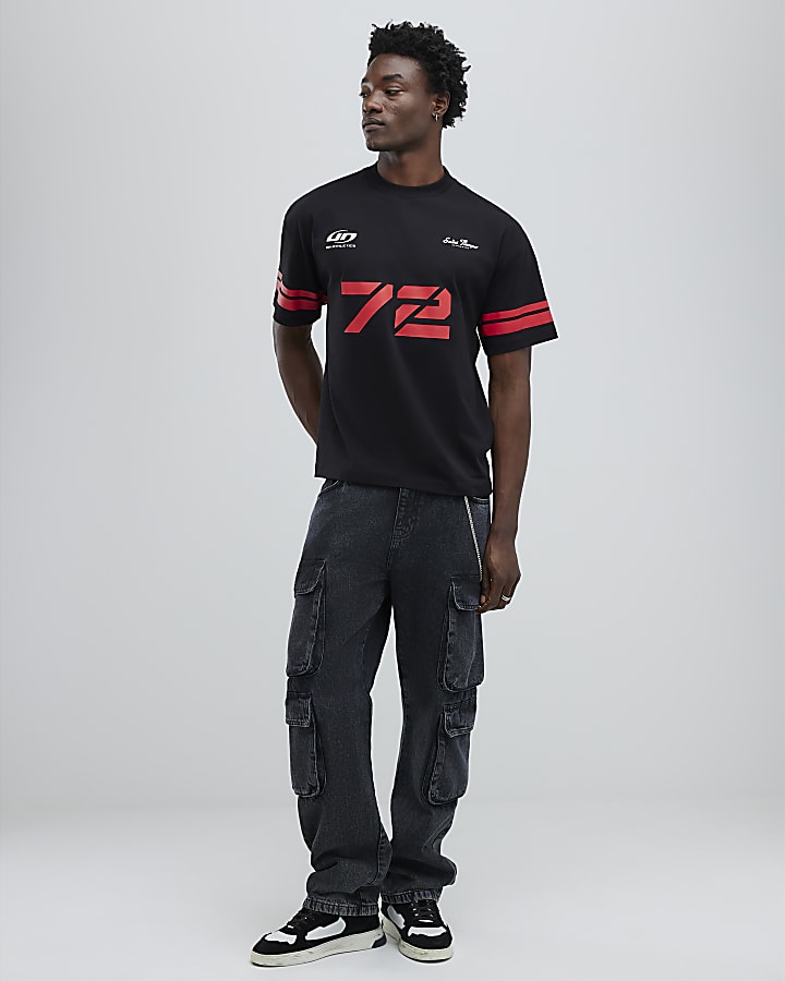 River Island Black Oversized Fit RR Athletics 72 T-Shirt