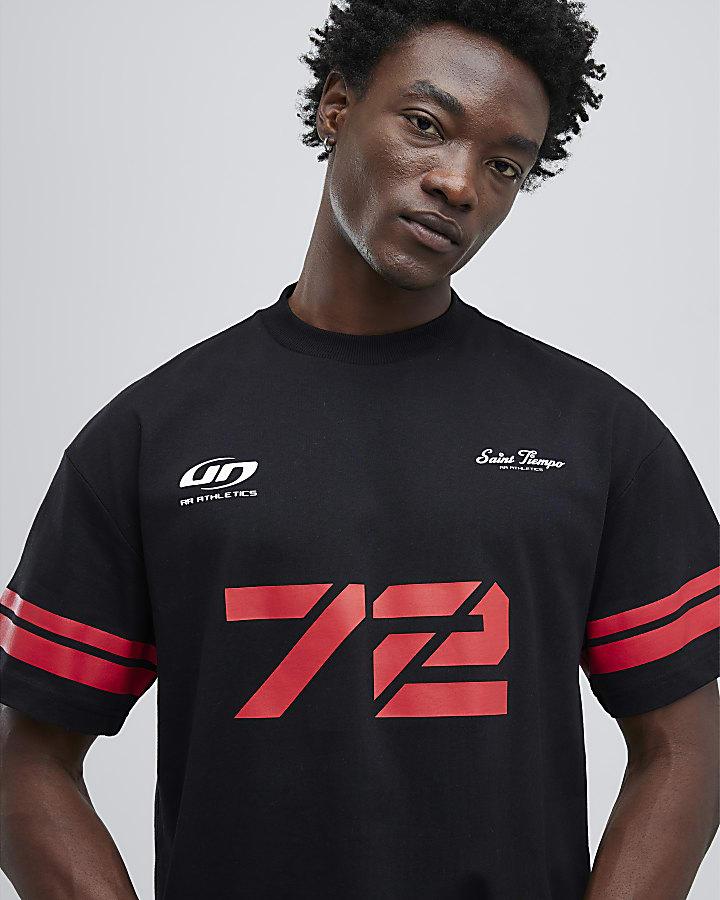 River Island Black Oversized Fit RR Athletics 72 T-Shirt