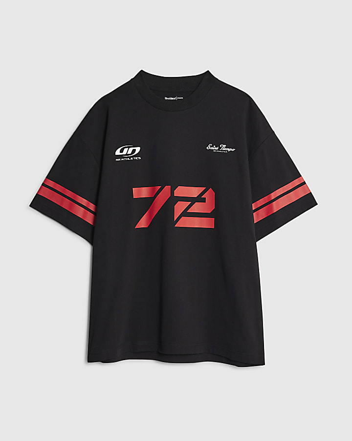 river island Black Oversized Fit RR Athletics 72 T-Shirt