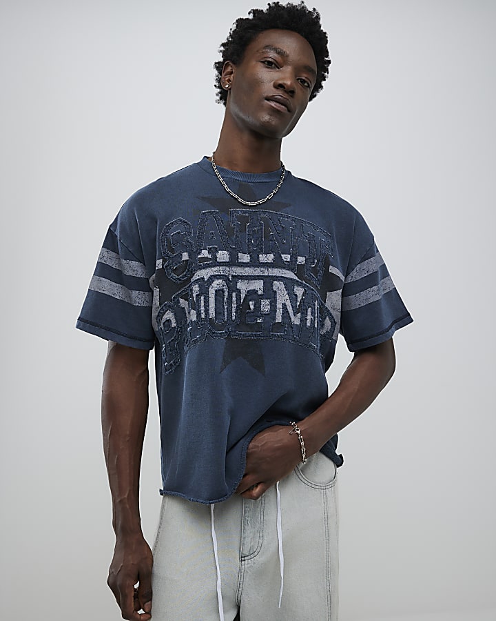 River Island Black Oversized Fit Saint Valley T-Shirt