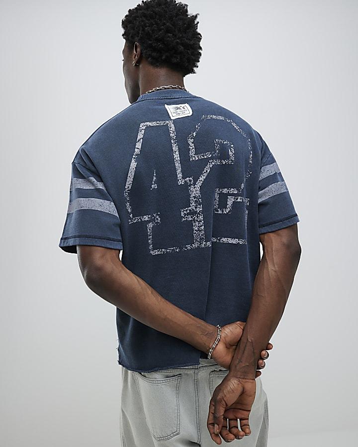River Island Black Oversized Fit Saint Valley T-Shirt