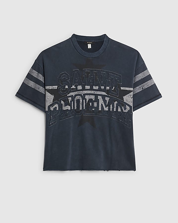 river island Black Oversized Fit Saint Valley T-Shirt