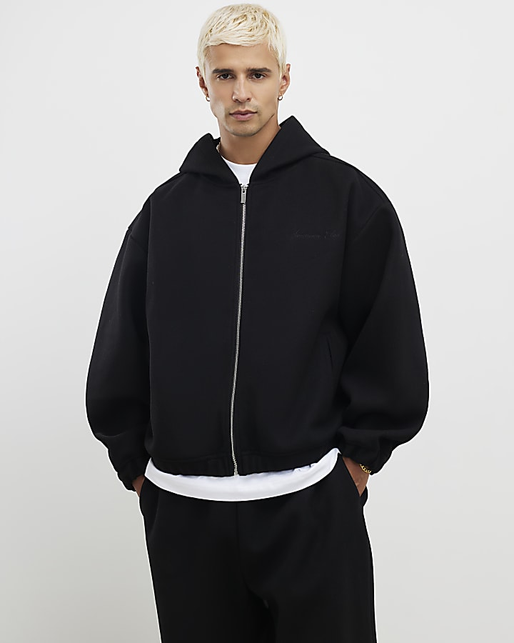 River Island Black Oversized Fit Sanctuaire Felt Hoodie