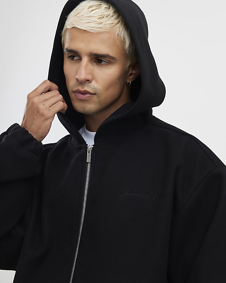 River Island Black Oversized Fit Sanctuaire Felt Hoodie