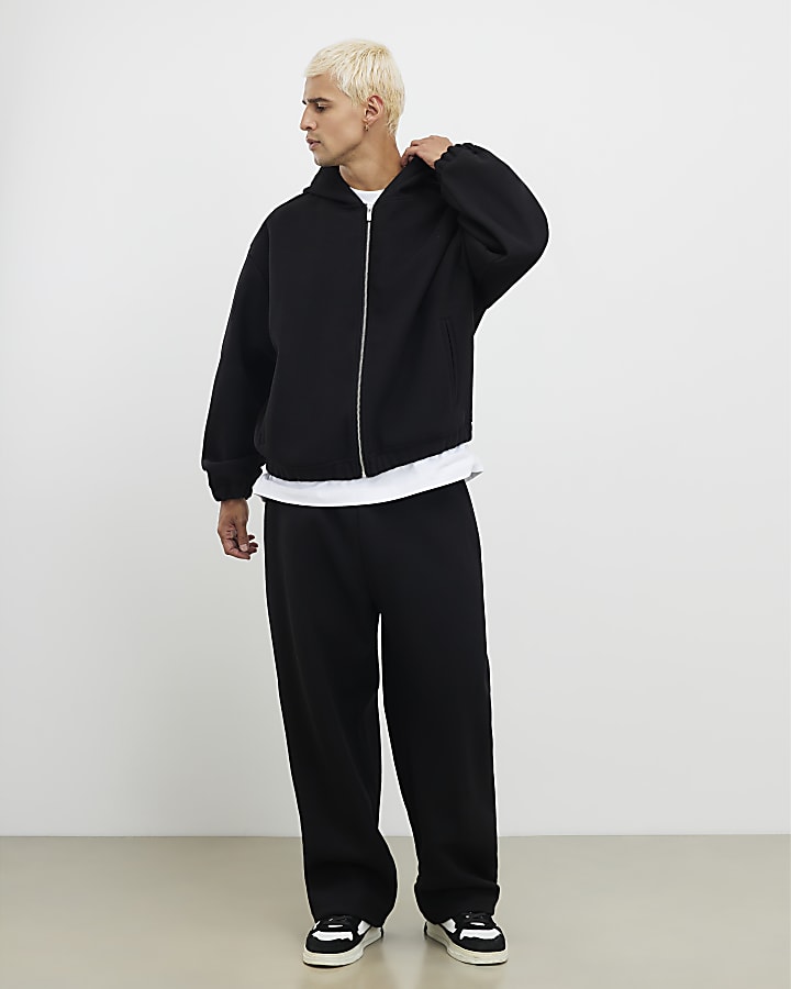 River Island Black Oversized Fit Sanctuaire Felt Hoodie