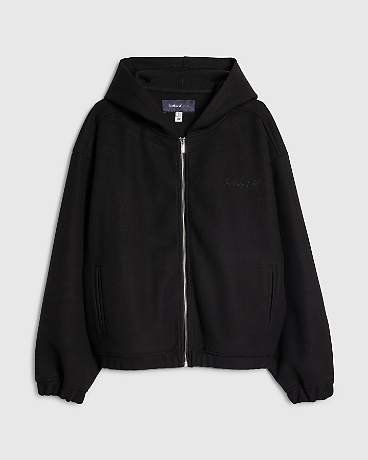 river island Black Oversized Fit Sanctuaire Felt Hoodie