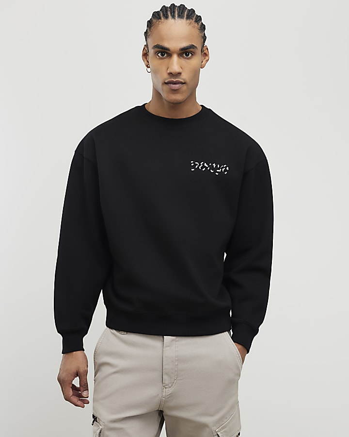 River Island Black Oversized Fit Tokyo Dragon Sweatshirt