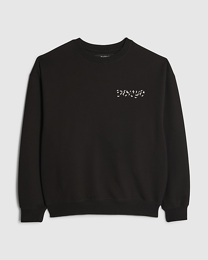 river island Black Oversized Fit Tokyo Dragon Sweatshirt