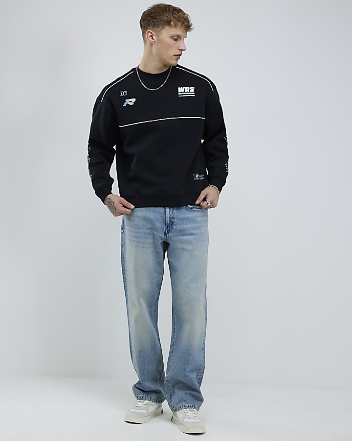 River Island Black Oversized Fit WRS Racing Sweatshirt