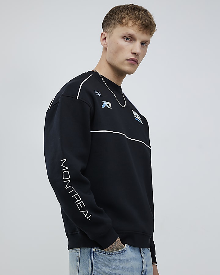 River Island Black Oversized Fit WRS Racing Sweatshirt