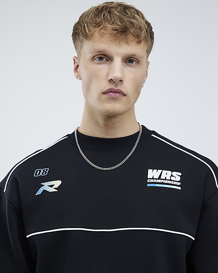 River Island Black Oversized Fit WRS Racing Sweatshirt