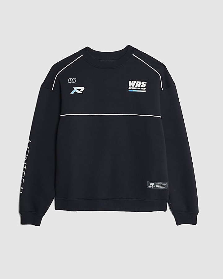 river island Black Oversized Fit WRS Racing Sweatshirt