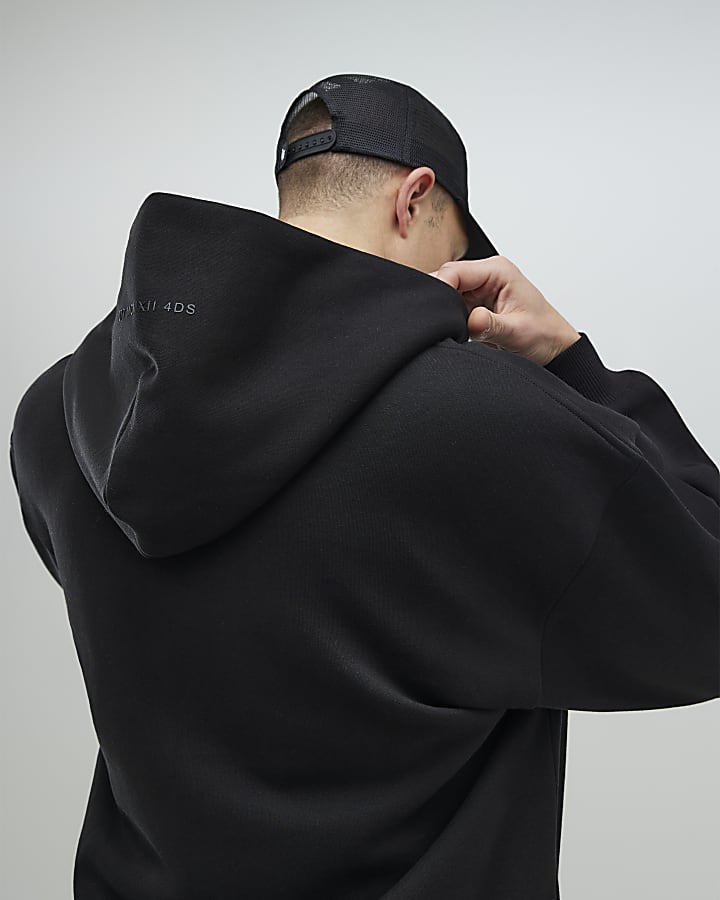 River Island Black Oversized Fit Zip Through Hoodie