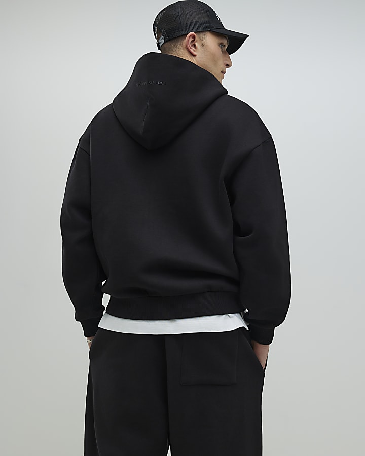 River Island Black Oversized Fit Zip Through Hoodie