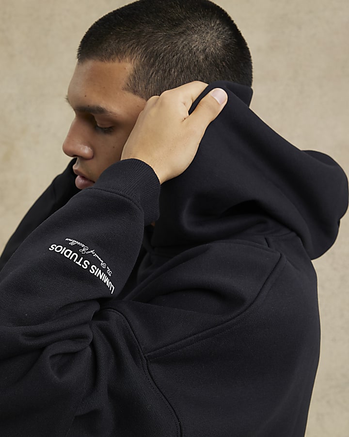 River Island Black Oversized Long Sleeve Luminis Hoodie