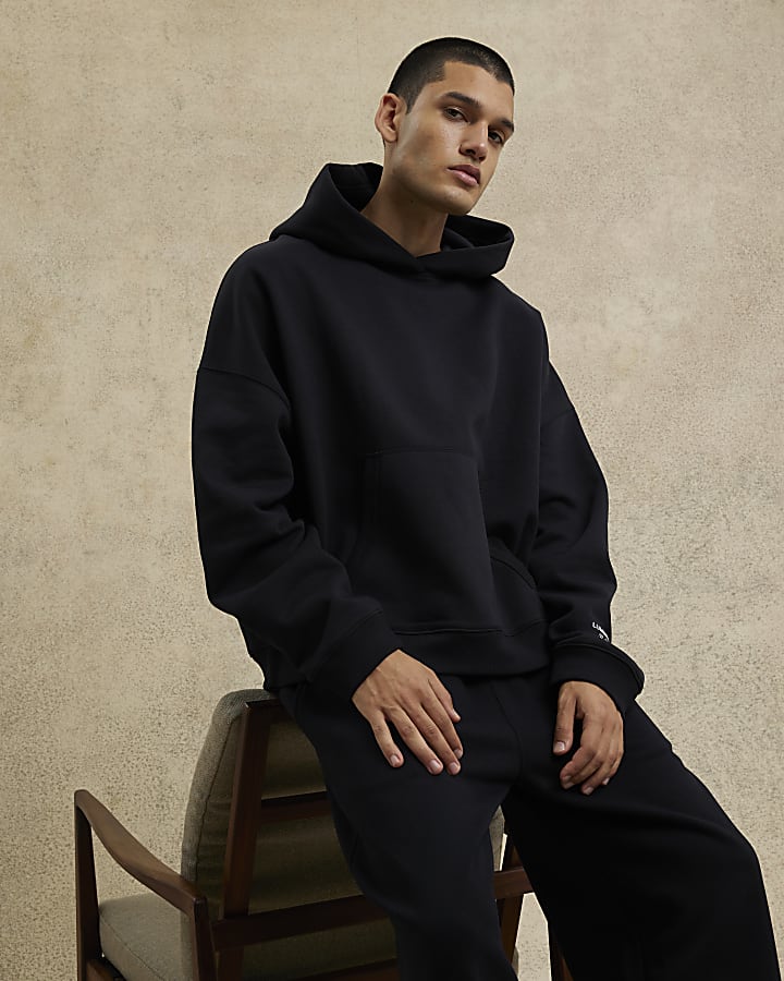 River Island Black Oversized Long Sleeve Luminis Hoodie