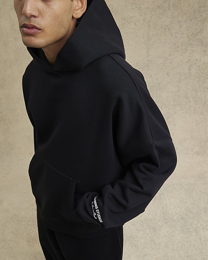 River Island Black Oversized Long Sleeve Luminis Hoodie