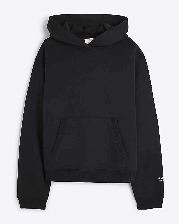 river island Black Oversized Long Sleeve Luminis Hoodie