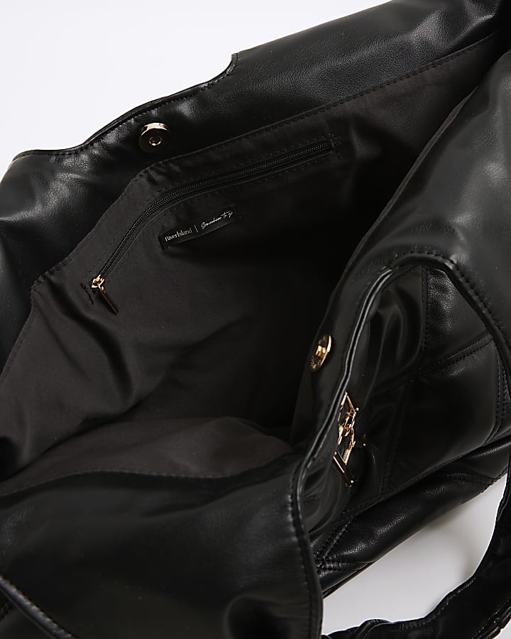 river island Black Oversized Quilted RR Tassel Slouch Bag