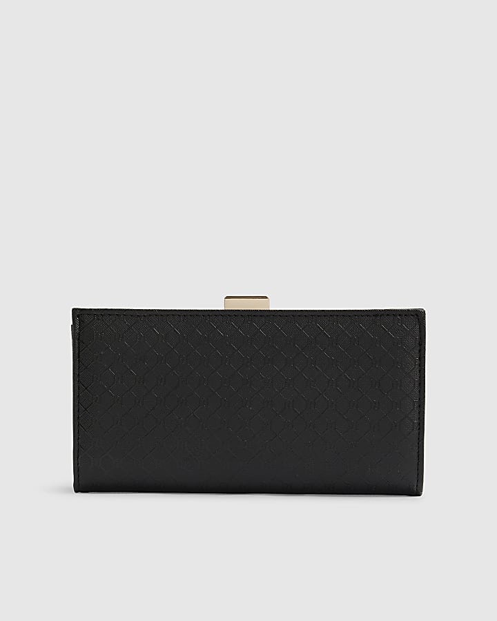 River Island Black Panelled Monogram Clip Top Purse