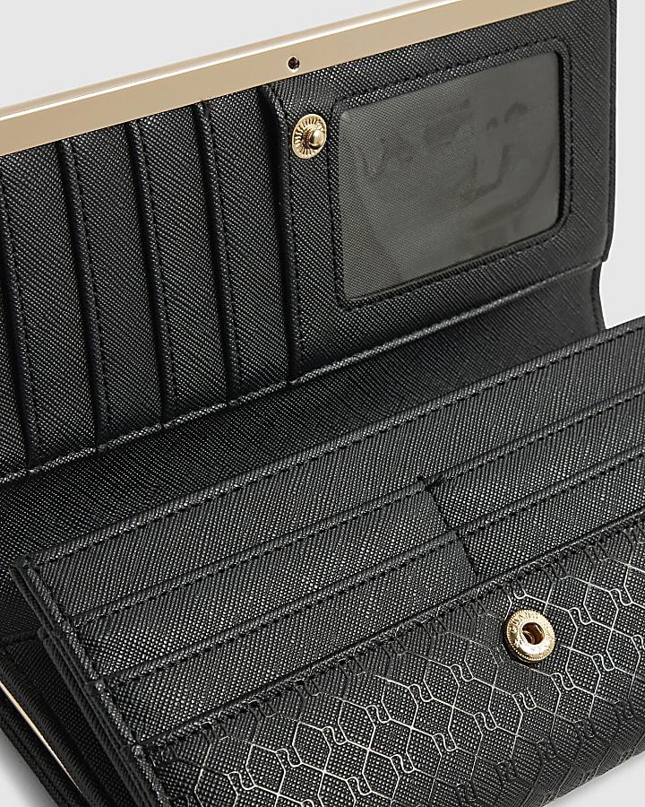 River Island Black Panelled Monogram Clip Top Purse