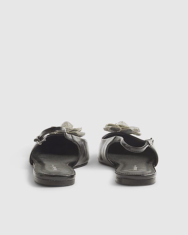 River Island Black Patent Flower Point Slingback Shoes