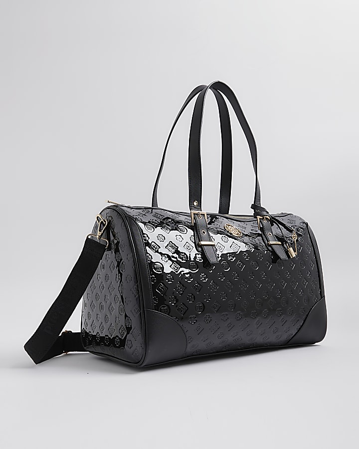 River Island Black Patent Monogram Charm Holdall Bag
