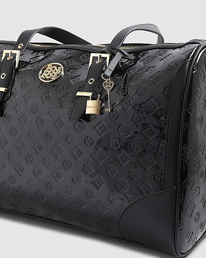 river island Black Patent Monogram Charm Holdall bag