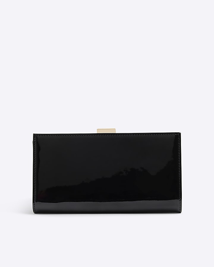 River Island Black Patent RI Monogram Panelled Purse
