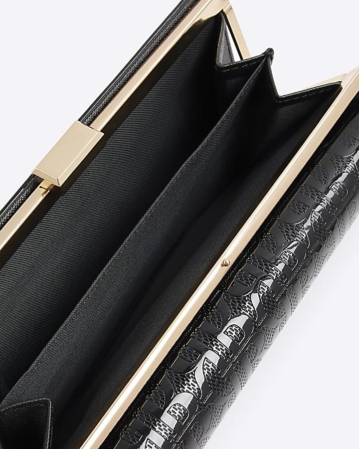 River Island Black Patent RI Monogram Panelled Purse