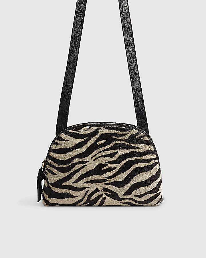 River Island Black Pony Hair Leather Zebra Cross Body Bag