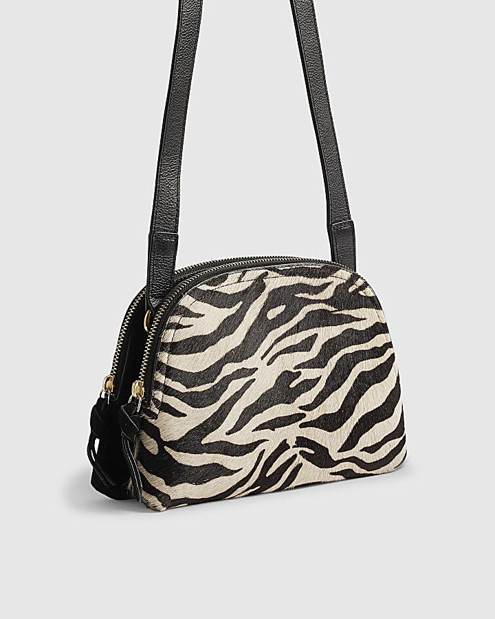 River Island Black Pony Hair Leather Zebra Cross Body Bag