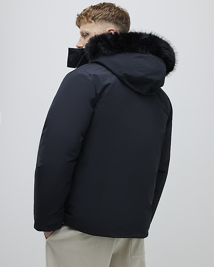 River Island Black Premium Faux Fur Trim Puffer Jacket