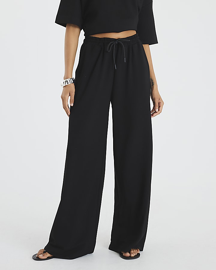 River Island Black Premium High Waisted Wide Leg Joggers