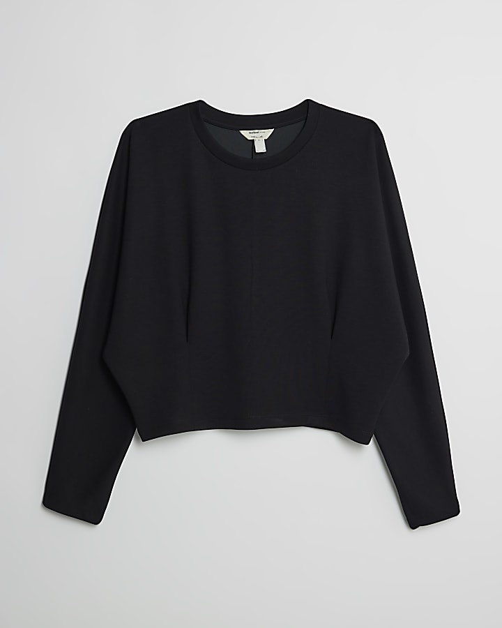river island Black Premium Long Sleeve Batwing Sweatshirt