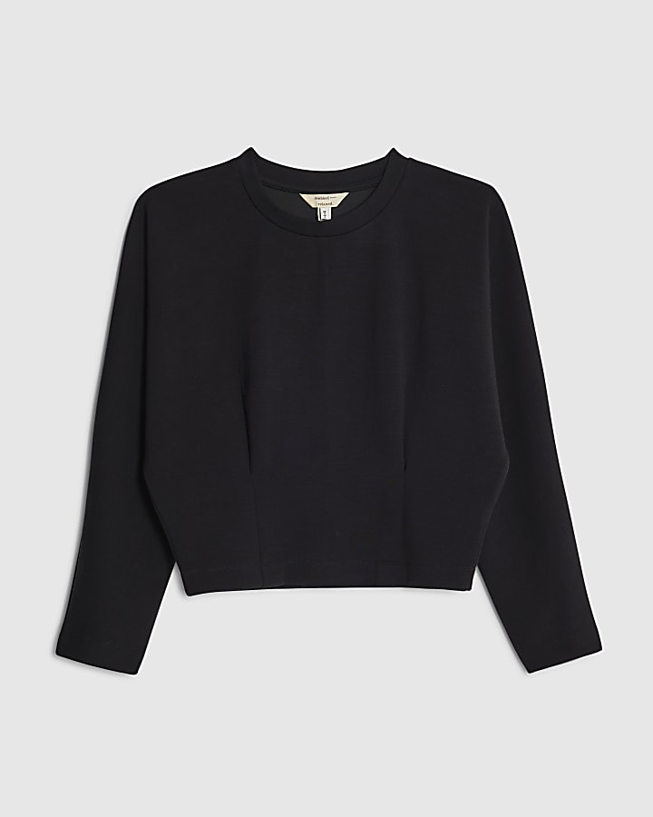 river island Black Premium Long Sleeve Batwing Sweatshirt
