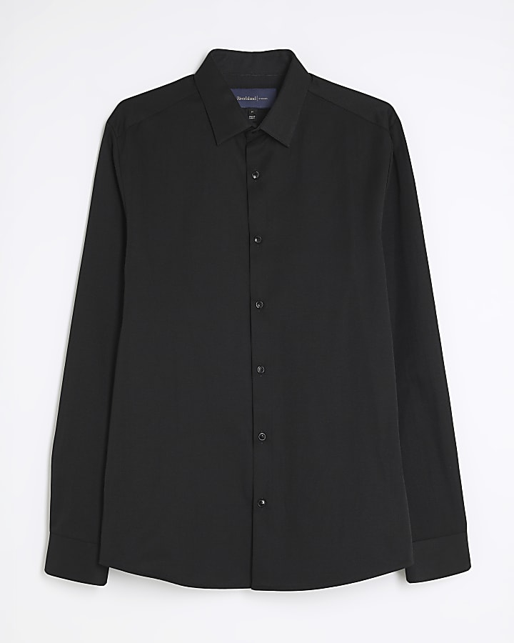 river island Black Premium Long Sleeve Formal Shirt